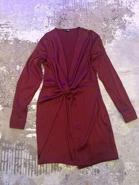 Fashion Nova Maroon Knot-Front Long Sleeve Dress
